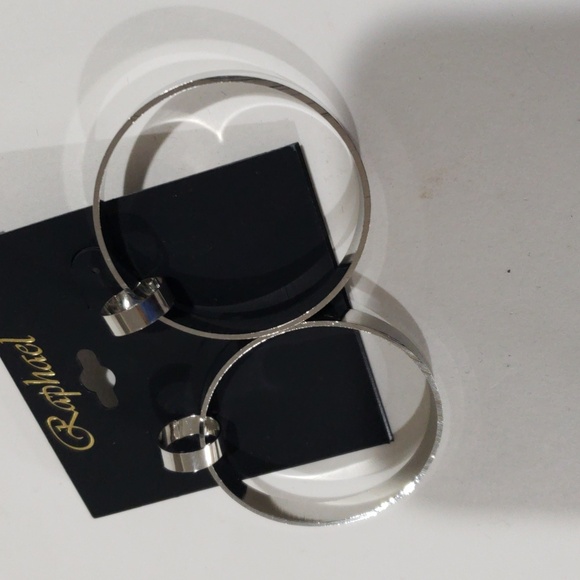 Elegant Silver Tone Chunky Hoop 2-inch drop Earrings - Women's Fashion Jewelry - Picture 6 of 8